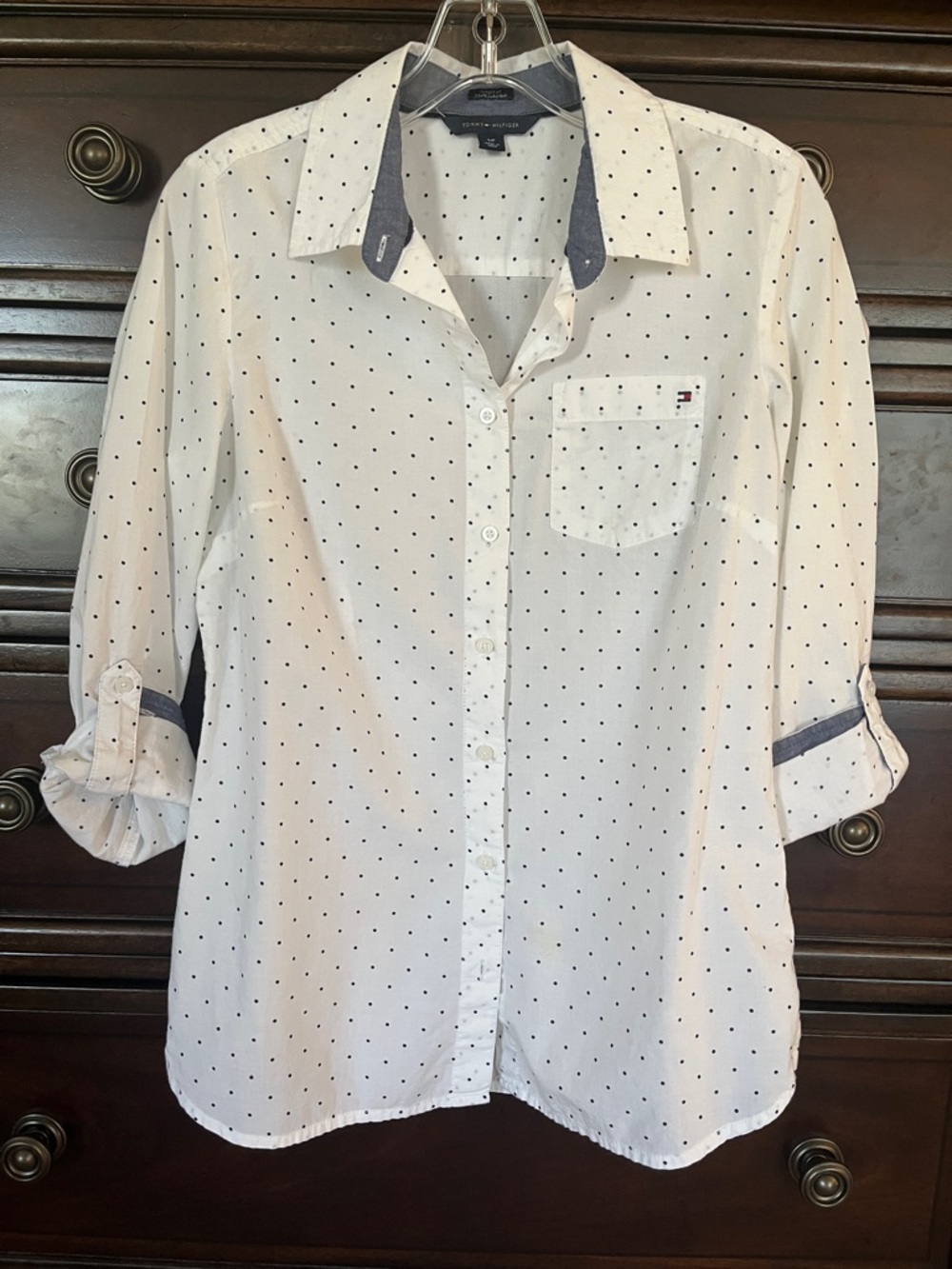 Tommy Hilfiger Classic White Shirt with Navy Micro Dots